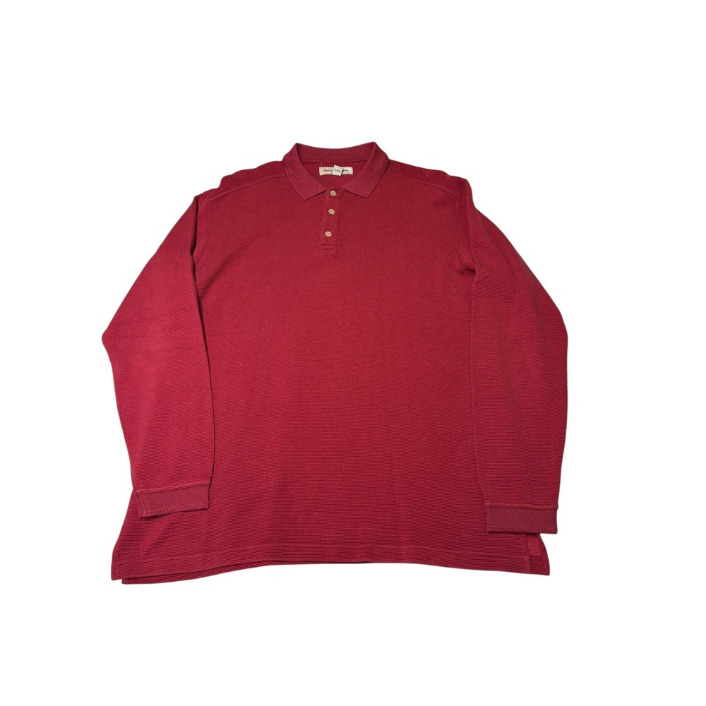 Tommy Bahama Mens Large Red Silk Cotton‎ Textured Long Sleeve Polo Shirt